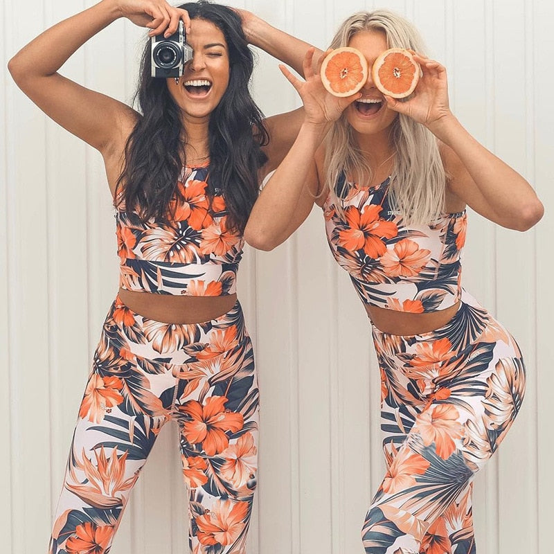 Floral Design Yoga Gym Two Piece Set