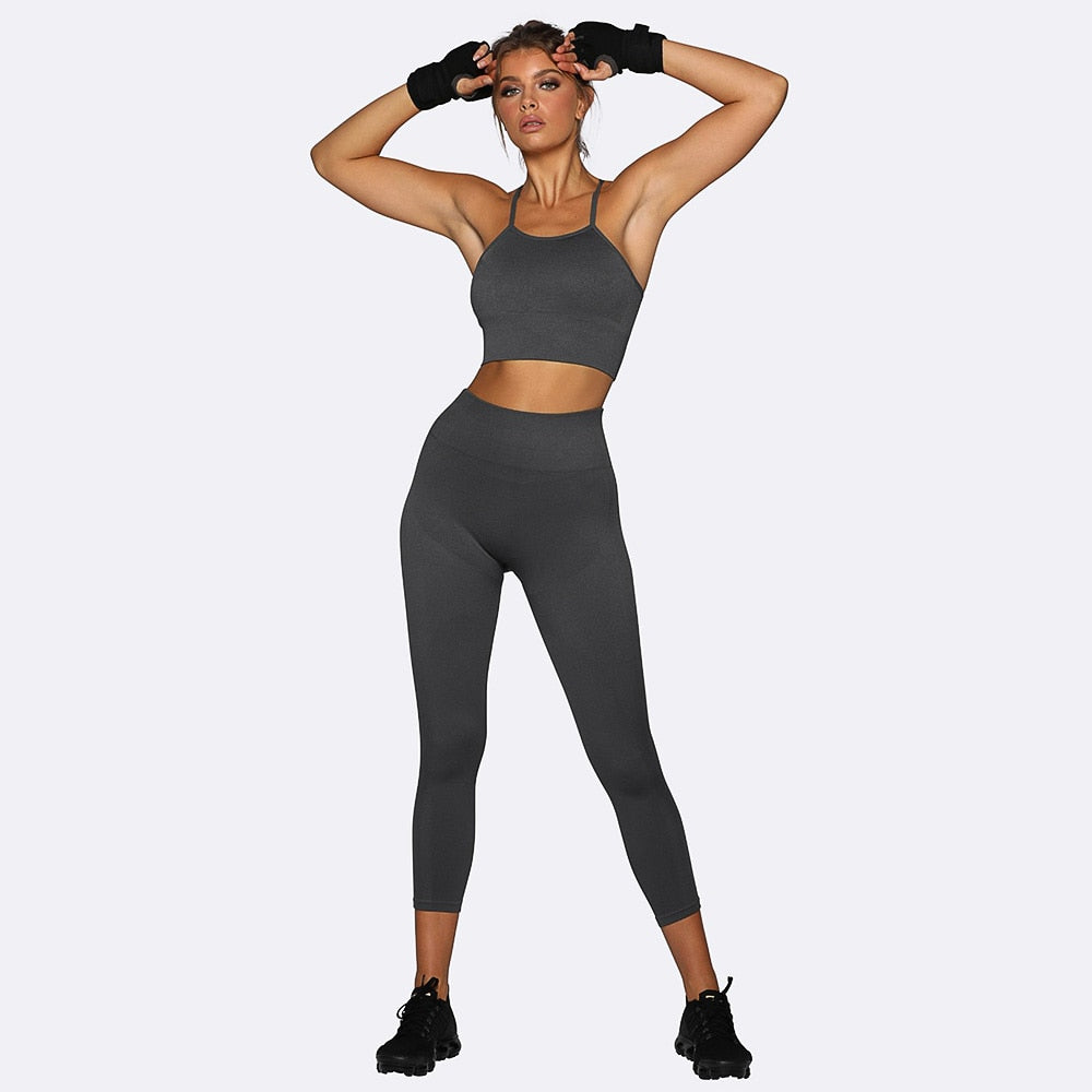 Women Gym Fitness Clothing Seamless Yoga Set Yoga Suit Sportswear F