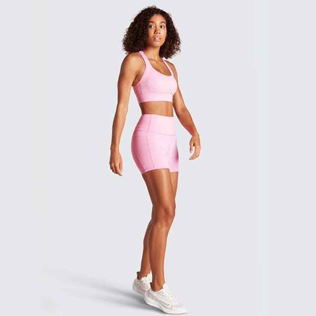 High Waist Yoga Set Sports Bra and Shorts Push Up Tracksuit Workout Gym  Running Sportswear for Women (Pink, Small) price in UAE,  UAE