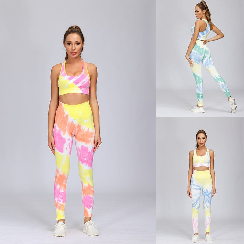 Fitness Seamless Tie Dye Yoga Two Piece Set