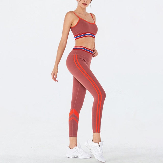 Women's night visible striped high waist stretch yoga fitness
