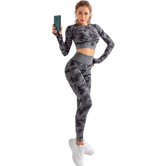 Camouflage Target Yoga Outfits Set For Women Long Sleeve Crop Top And High  Waist Seamless Leggings For Sport Gym Workout And Fitness From Ren05,  $11.05