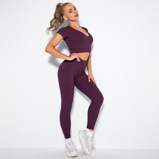 Midnight Shapewear Fitness Set: Yoga Crop Top & Leggings - Lili